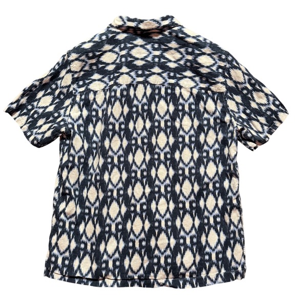 Gap Loop Collar Shirt Linen Blend Large Mens Ikat Short Sleeve Button Up - Picture 4 of 8